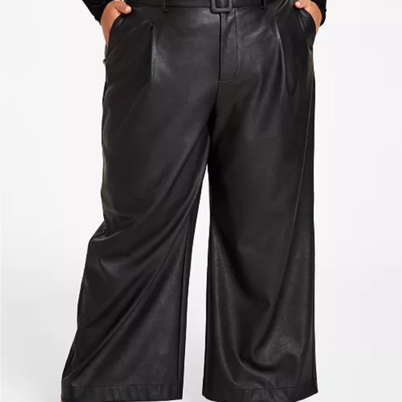 Chic Black Wide Leg Faux Leather Pants - Picture 1 of 6